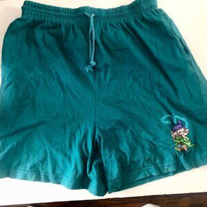 Vintage 90s Disney Store Teal Size Large Dopey Seven Dwarfs Shorts Elastic Waist
